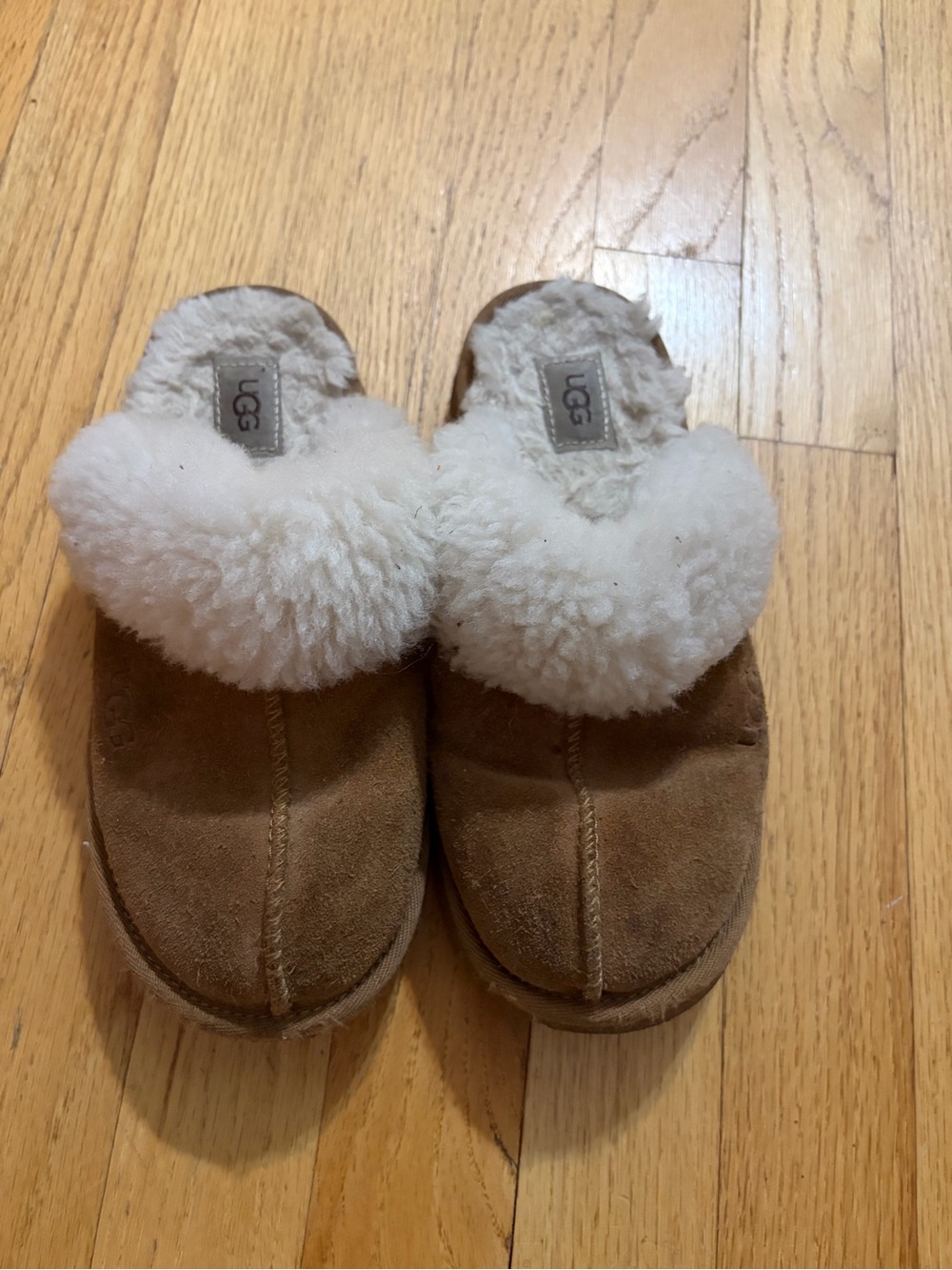 UGG Kids Cozy II Suede Slippers Chestnut Sheepskin Lining 1019065 Size 2 Kids
